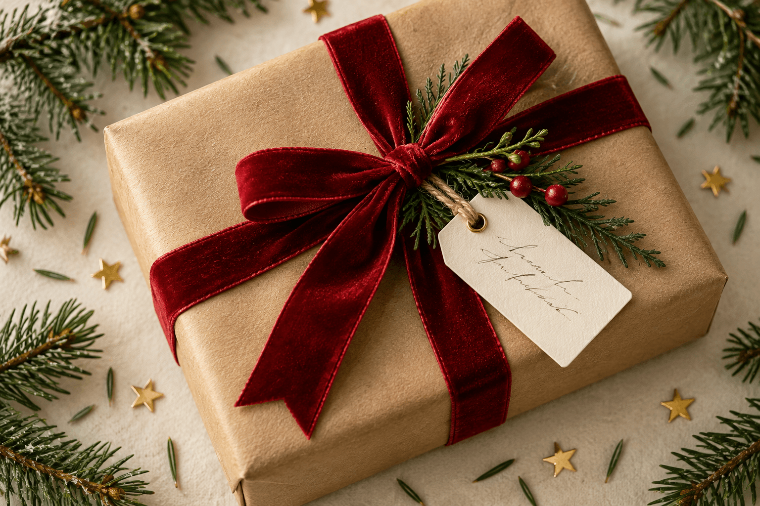 Christmas present with a handwritten gift tag