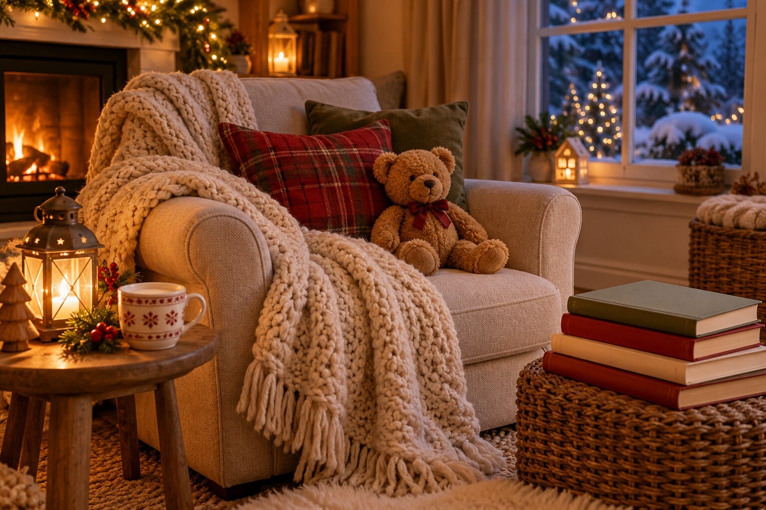 Cosy Christmas reading corner for reading with children