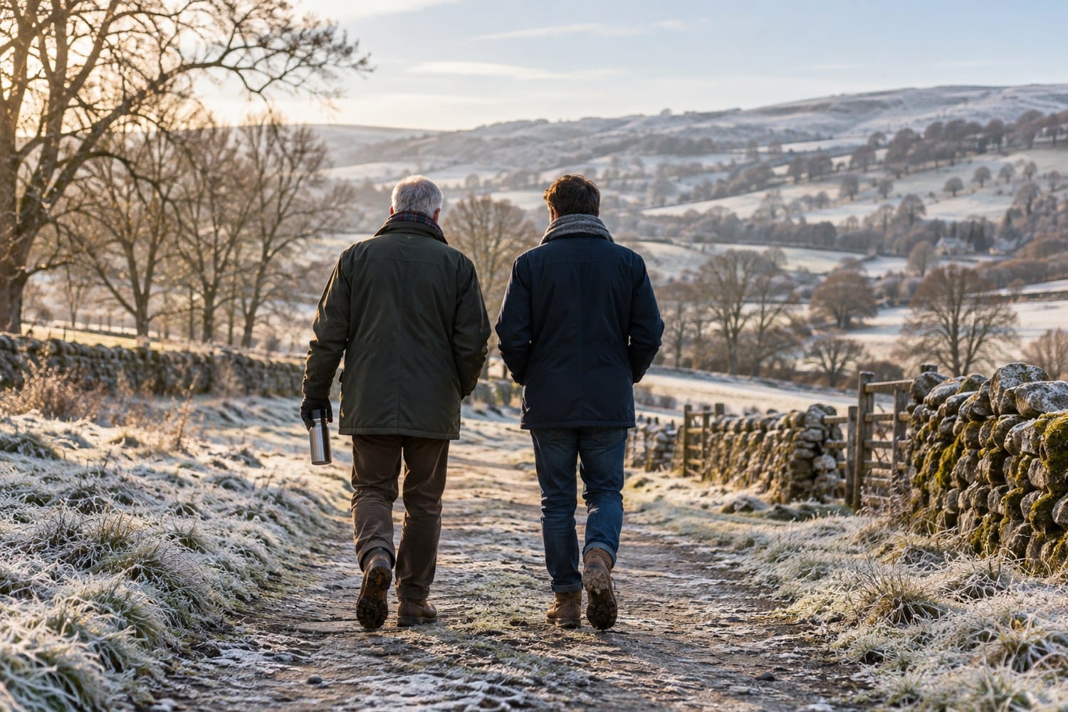 Gifts for dad can include quiet time together on a winter walk